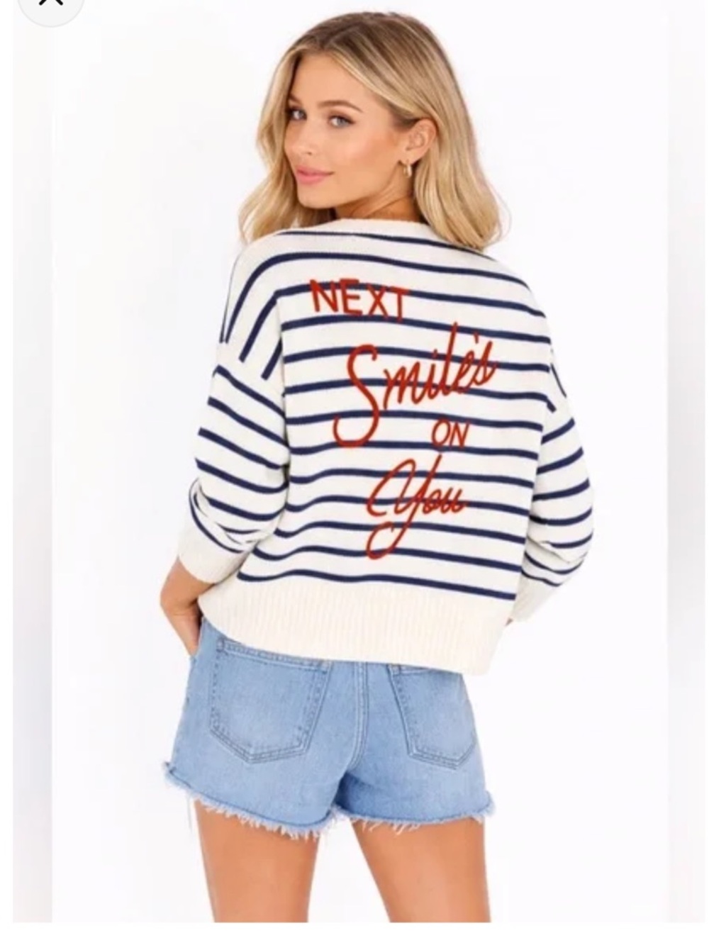 Kerri Rosenthal XOKR Navy and White Striped Sweater “Next Smiles on You” Size S